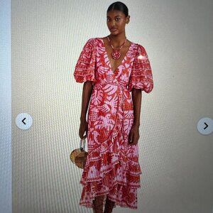 Farm Rio Red Jungle Scarf Wrap Midi Dress